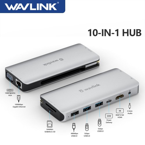 Wavlink USB-C Hub with M.2 NVMe/SATA SSD Enclosure, 8-in-1 USB C