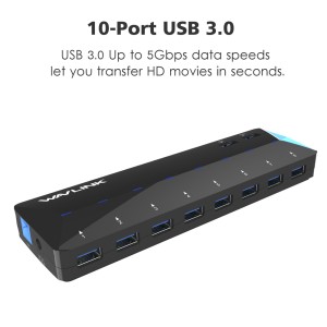 Wavlink 10-Port USB 3.0 Super Speed Hub,48W Power Adapter
