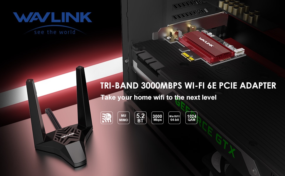 Achetez Wavlink Bluetooth 5.2 WiFi 6E AX3000 PCIe WiFi Network Carte  3000Mbps Tri-band Wireless Adaptateur Pour L'ordinateur PC de Chine