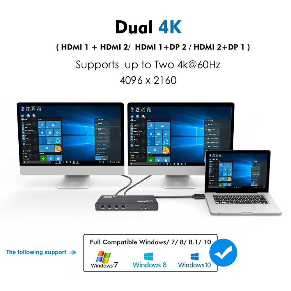 USB 3.0 4K Dual Video Docking Station - USB-C, Dual 4K@60HZ - Single 5K@60Hz